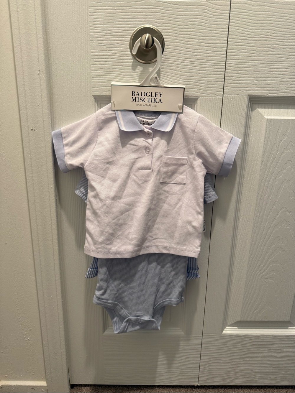 Badgley Mischka Light Blue & White Polo Two-Piece Baby Set